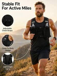 Running Vest Backpack, Hydration Vest Backpack | Lightweight Breathable Running Vest | Adjustable Shoulder Straps | Large Capacity Pockets, Unisex - Black - View 3