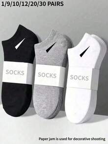 1/9/10/12/20/30 pares de calcetines cortos versátiles de talla grande en negro/blanco/gris para hombres y mujeres, transpirables, de unicolor, de uso diario minimalista, adecuados para uso cotidiano - Multicolor - Ver 2