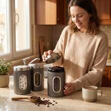 Myrothcane 3Pcs Airtight Stainless Steel Storage Canisters With Visible Window, Coffee Bean Tea Sugar Spice Sealed Jars, Countertop Kitchen Organizer Container Set - Multicolor - View 9