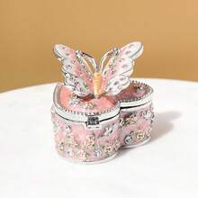 SUSUZUKU 1pc Creative Gift Metal Enamel Craft Vintage Heart-Shaped Butterfly Jewelry Box, Creative Birthday Gift, Valentine's Day Gift - Multicolor - View 6