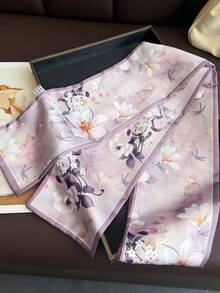 1pc Women's Elegant Vintage Printed Thin Style Double-Layer Long Ribbon,Neck Scarf,Headwear,Tie,Hair Scarf,Perfect For Daily Wear And Casual Outings - Multicolor - View 2