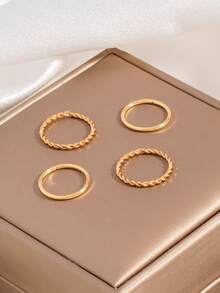 1 Set Anello Minimalista Dorato Elegante Personalizzato con Linea a Cuore, Regalo per Vacanze al Mare e Festività - Dorato - Visualizzare 5