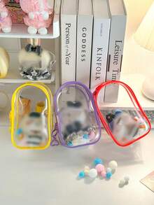 Chic Monster Clear PVC Storage Bag, Dustproof Transparent Protective Display Case For Standing/Sitting Figures, Portable & Waterproof PVC Organizer With Keychain For Dolls Such As Labubu, Cables Add Earbuds, FeatureValentine's/Christmas Gifts (Doll Not Included), For Labubu - Multicolor - View 3