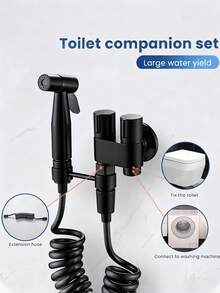 6件組手持式洗屁屁噴頭套組，高壓浴室清潔噴槍，耐用塑料材質配59英吋彈性軟管與易安裝壁掛支架，適用居家、飯店、露營車浴室、現代浴室、家用馬桶、個人清潔與戶外園藝，浴室清潔完美配件 - 黑色6件套 - 查看 5
