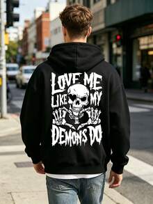 Personalized Custom Men's Hooded Zip-Up Sweatshirt Jacket, Front And Back Pattern Customization LOGO/Christmas/Halloween/Thanksgiving/Dance Team LOGO/Workwear/Campus Class Uniform/Advertising Printing/Lucky Number-Family Pet Friends-Anything Can Be Customized/Autumn Hooded Zip-Up Sweatshirt Jacket Fleece Lined Warm - Black - View 4