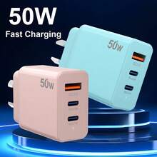 USB C Charger, 50W 3 Ports - USB-C + USB-A Charging Ports, PPS GaN PD3.0 Fast Charging, Compatible With IPhone 17 16 15 Pro 14 13 12 11 Pro Max Plus, Galaxy, Phone Fast Charging - AU Plug - View 1