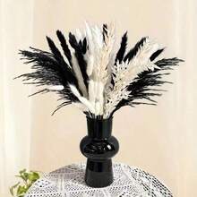 1 Bunch Black & White Artificial Reed Grass, Bohemian Style Artificial Flowers, Suitable For Vase Centerpiece, Wedding Bridal Bouquet, Home Office And Party Decoration - Black and White - View 3