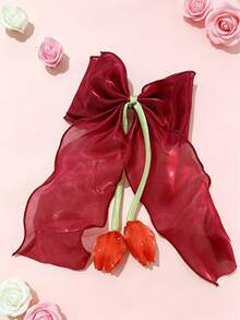 1pc Girl Tulip Fairy Bow Hair Clip Head Accessory, Fresh Floral Sweet Hair Ornament, Suitable For Daily Casual Wear - Multicolor - View 9