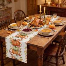 Fall Thanksgiving Pumpkin Maple Leaf Table Runner Party Decor Reusable Kitchen Dining Table Runner For Dresser Scarves,Wedding Holiday, Coffee Table,Autumn Decorations - Multicolor - View 6