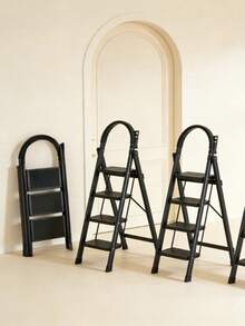 [Heavy Duty Folding Ladder] Sturdy 550lb Heavy Duty 3/4 Step Folding Ladder   Wide Non-Slip Pedals, Lightweight Portable Design For Home & Industrial Use - 3 Steps - View 2