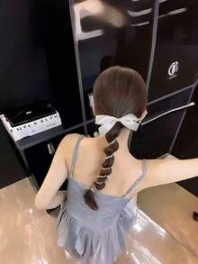 2026 銀色蝴蝶結珠飾螺旋髮圈 女款 高端後腦勺馬尾泡泡編髮帶 髮圈髮箍 - 銀色 - 查看 5