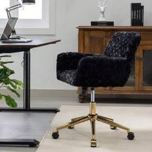 Dressing Chair In Fluffy Faux Rabbit Fur, Purple, Height Adjustable, 360° Swivel, With Armrests, Gold Metal Caster Base, Comfortable, Ideal For Bedroom Or Office, DE1831VT - 黑色 - 查看 6