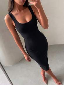女款時尚春夏性感優雅黑色中長版細肩帶露背貼身繃帶洋裝 派對雞尾酒晚禮服 - 黑色 - 查看 7