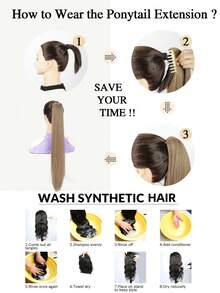 Extensiones de cola de caballo sintética larga y recta de 26 pulgadas, 150g/paquete, pieza de cabello de cola de caballo con clip, fibra resistente a altas temperaturas (dorado) - Dorado - Ver 5