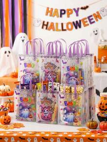 6er Set Halloween Geister Kürbis Cartoon transparente mattierte Geschenktüten, Halloween tragbare Geschenktüten, Trick or Treat Süßigkeiten Geschenktüten, Halloween Süßigkeiten Tüten, süße Halloween Party Geschenktüten, Geschenkverpackungstüten mit Griffen, wiederverwendbare tragbare Geschenktüten, transparente Party Geschenktüten, Halloween Dekorationen, Halloween Party Tischdekoration, Halloween Trick or Treat Dekorationen, Happy Halloween Dekorationen, Partyzubehör - Halloween-Geister - Übersicht 3
