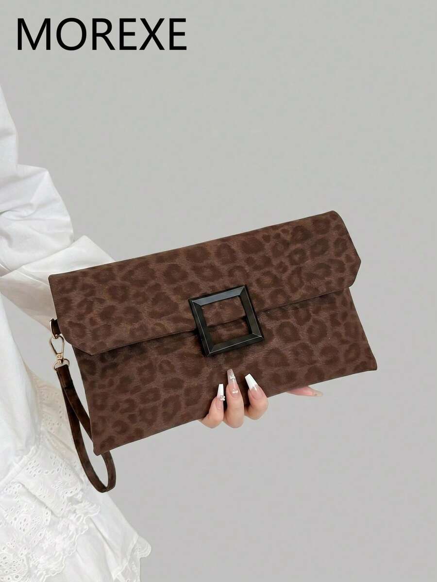 Women's Clutch Bag, Fashionable Leopard Print Small Square Bag, Flap Handbag