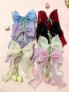 1pc Girl Tulip Fairy Bow Hair Clip Head Accessory, Fresh Floral Sweet Hair Ornament, Suitable For Daily Casual Wear - Multicolor - View 1