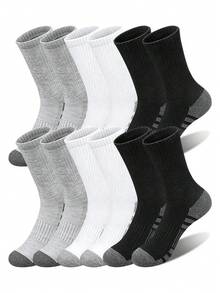 15 pares de calcetines deportivos profesionales de compresión de alta elasticidad hasta la pantorrilla, paquete múltiple, talón reforzado de color contrastante para mayor durabilidad, textura acanalada vertical 3D para soporte mejorado de las piernas, transpirables y que absorben la humedad, adecuados para baloncesto, trote, senderismo, desplazamientos, calcetines de entrenamiento para todas las estaciones - Multicolor - Ver 2