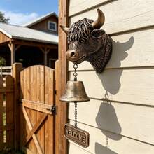 Handmade 3D Highland Cow Welcome Bell, Vintage Farmhouse Wall Mount Doorbell With Crisp Tone.Hanging Decor For Porch, Garden & Ranch, Charming Outdoor Ornament Gift For Home Entryway - Bronze - View 1