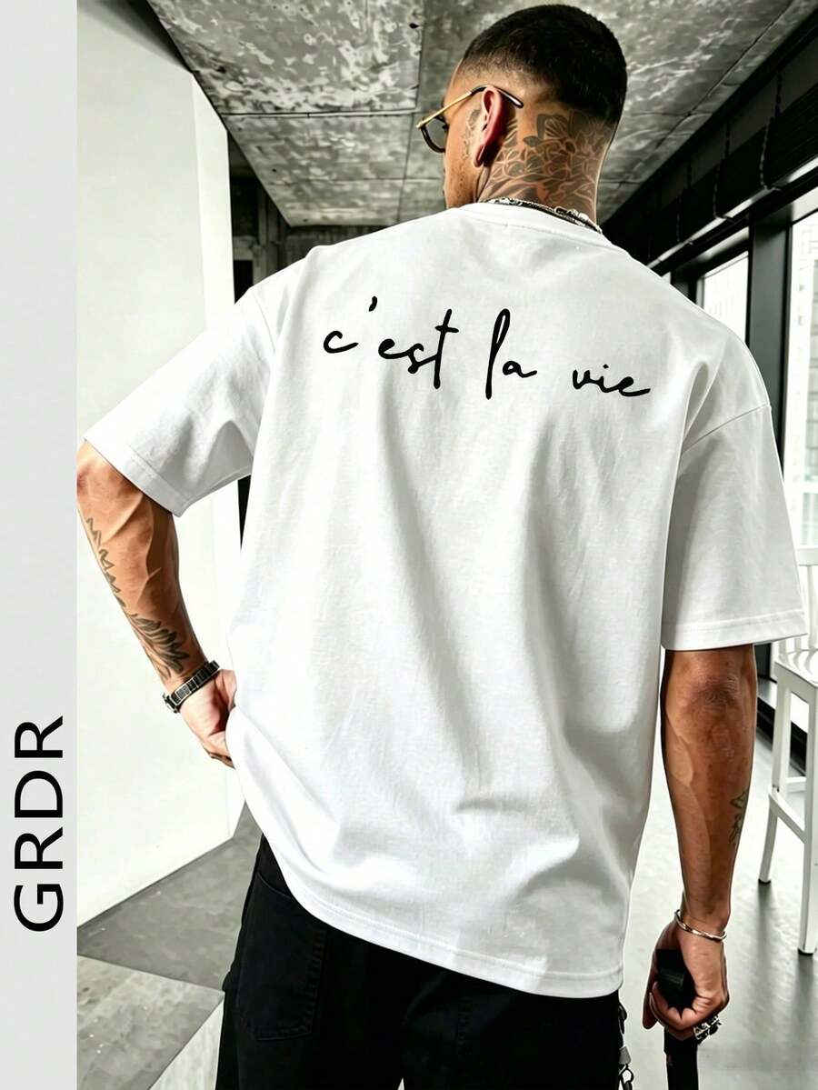 Fashionable Minimalist Slogan Pattern Short-Sleeve T-Shirt, Comfortable & Breathable, Suitable For Summer, Leading Style - 白色 - 查看 1
