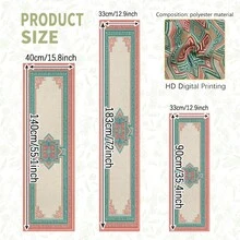 1pc New Chinese Style National Polyester Rectangular Pink & Green Geometric Center Pattern Printed Decorative Table Runner, Suitable For Dining Table, Tea Room, Housewarming, All Seasons Home Decor - Multicolor - View 3