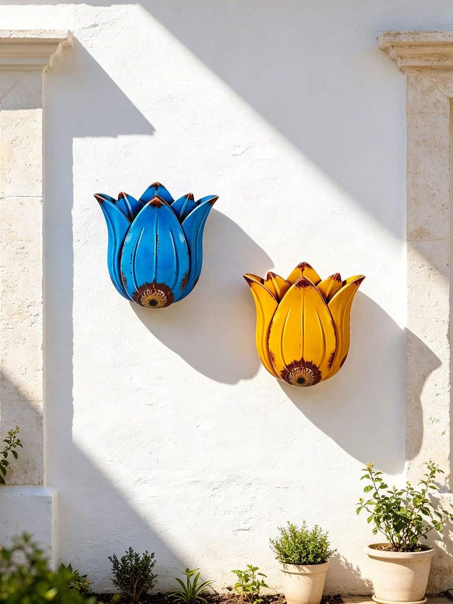 Vintage Distressed 2.5D Metal Tulip Wall Hanging Decor, Bright Hand-Painted Rustproof Iron Floral Sculpture, Waterproof Ornament For Garden Fence, Patio, Backyard, Balcony, Indoor Home Wall Decor, Ideal Spring Summer Gift For Garden Lovers - Tulip Wall Hanging - View 1