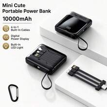 hoco. Portable Charger Battery Pack 10000mAh With Built-In Multi Charging Cables, Detachable Cable Convenience, Digital Display And LED Light, Great For Women On The Go, Travel Days, Holiday Shopping, Weekend Getaways And Daily Backup Power - Default - View 3