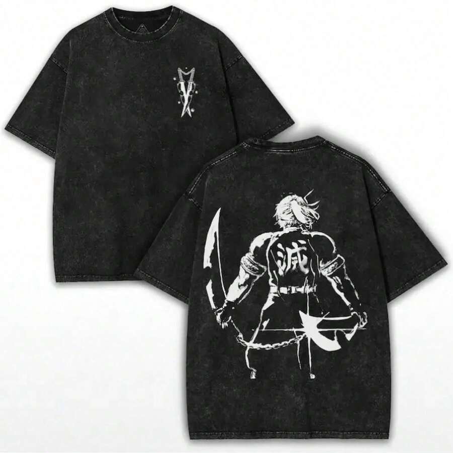 ones llamativas en la parte delantera y trasera para un estilo urbano audaz y moderno. Camiseta Tokyo para amantes de manga, ropa de hombre, camiseta tropical de cuello redondo, Shoe Bestie. - Negro - Ver 1