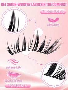 192 Clusters D Curl Fluffy Cat Eye Lash Book, Long Lasting Curly Lashes, Easy Application For Beginners, For Daily Commute, Wedding, Party & Travel - D - View 3