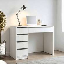 Single Unit Minimalist White Work Desk Featuring 4 Side Storage Drawers & Wide Keyboard Drawer, 120cm Large Surface Space Saving Computer Station, Ideal For Student Study, Bedroom Makeup Vanity, Home Office Writing Table, Household Workbench - Desk - View 4