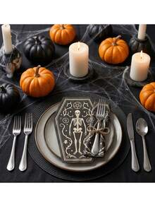 16pcs/8pcs Halloween Skeleton Napkins, Skeleton Coffin Shaped Disposable Napkins, Halloween Party Supplies, Gothic Party Table Decor, Party Gifts, Gothic Party Decoration - Multicolor - View 3