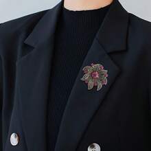 1pc European & American Vintage Elegant Full Rhinestone Floral Brooch - Sunflower High-End Luxury Elegant Accessory For Clothing, Suit Jacket, Lapel Pin - Multicolor - View 11