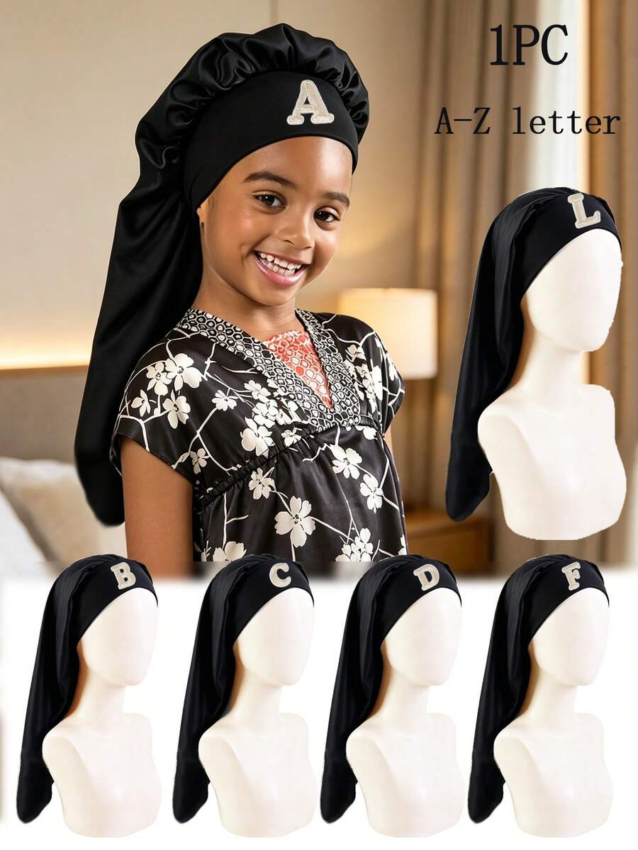 1PC Kids Long Hair Bonnet For Sleeping 26 Letter Girls Elastic Satin ...