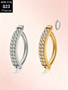 Piercing de Umbigo Dourado & Prateado, Pino de Titânio G23 e Aço Inoxidável com Zircônia Pavê Completa, Anel Liso Polido Hipoalergênico, À Prova d'Água, Resistente ao Suor e Não Desbota, Presente Perfeito para Halloween/Festa/Uso Diário - piercing na barriga - Visão 5
