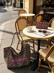 復古豹紋 MILANO 母女托特包套組，大容量柔軟布料單肩包 + 配套零錢包，可收納書籍、筆電、化妝品，適合通勤、校園、購物、短途旅行，學生、上班族、女孩適用，開學季、生日、情人節禮物，豹紋購物袋，復古帆布單肩包，藝術托特包，大容量旅行收納包 - 彩色 - 查看 9