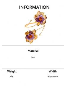 1 pieza Brazalete de puño abierto con flor 3D esmaltada en púrpura vintage, brazalete de metal plisado con trabajo pesado y diseño floral para mujer, accesorio de brazo para ambiente de playa y vacaciones con vestido de playa - Morado - Ver 6