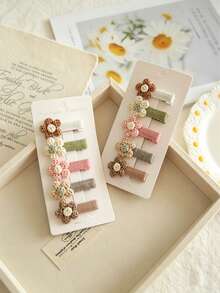 5-Piece Plush Flower Hair Clip Set, Cute Plaid Polka Dot Fabric Hair Clips, Soft Flower Side Bangs Clips, Pastel-Colored Everyday Hair Accessories. - Multicolor - View 2