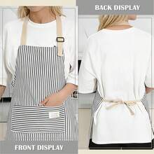 1pc Adjustable Kitchen Apron With Pockets, Striped Design, Unisex Chef Apron, Suitable For Kitchen, Gardening, Restaurant, BBQ, Coffee Shop - A - View 7
