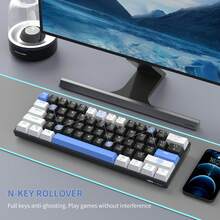 MageGee Star61 Mini 60% RGB Gaming Mechanical Keyboard 61 Keys Wired USB-C Multi-Device Gaming Keyboard Customizable Keycaps Suitable For Laptop PC Computer Gamers [White Black & Blue: Red Switch] - White Black Blue (Red Switch) - View 4