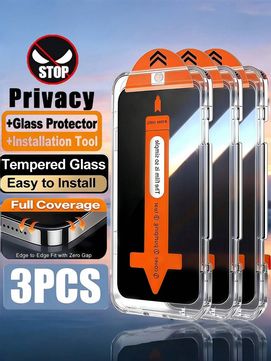 3pcs Anti Peeping Dust-Free Tempered Glass Film One Click Dust-Proof Installation Office/Subway Privacy Protection Compatible With Samsung Galaxy S26 A57/Compatible With Xiaomi 15T Poco M7 X7 /Compatible With IPhone Duo 18 17 Pro Maxseries Explosion-Proof Scratch Resistant Anti Spy Mobile Phone Screen Protection Film Smooth Oil Repellent Layer Automatic Adsorption Easy To Install