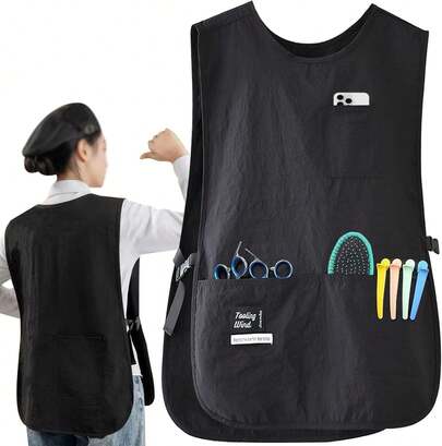 Barber Smock Waterproof Hair Stylist Apron With 4 Pockets Hairdresser Apron Barber Vest Barber Jackets Women Men Cosmetology Apron Stylist Smock Plus Size Black I3IB