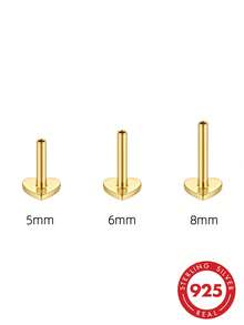 1 pieza Postes y respaldos de aretes de 5mm/6mm/8mm, plata de ley 925 con respaldo plano para hacer joyas, hipoalergénico con respaldos de aretes en forma de corazón para hacer DIY - Dorado - Ver 1