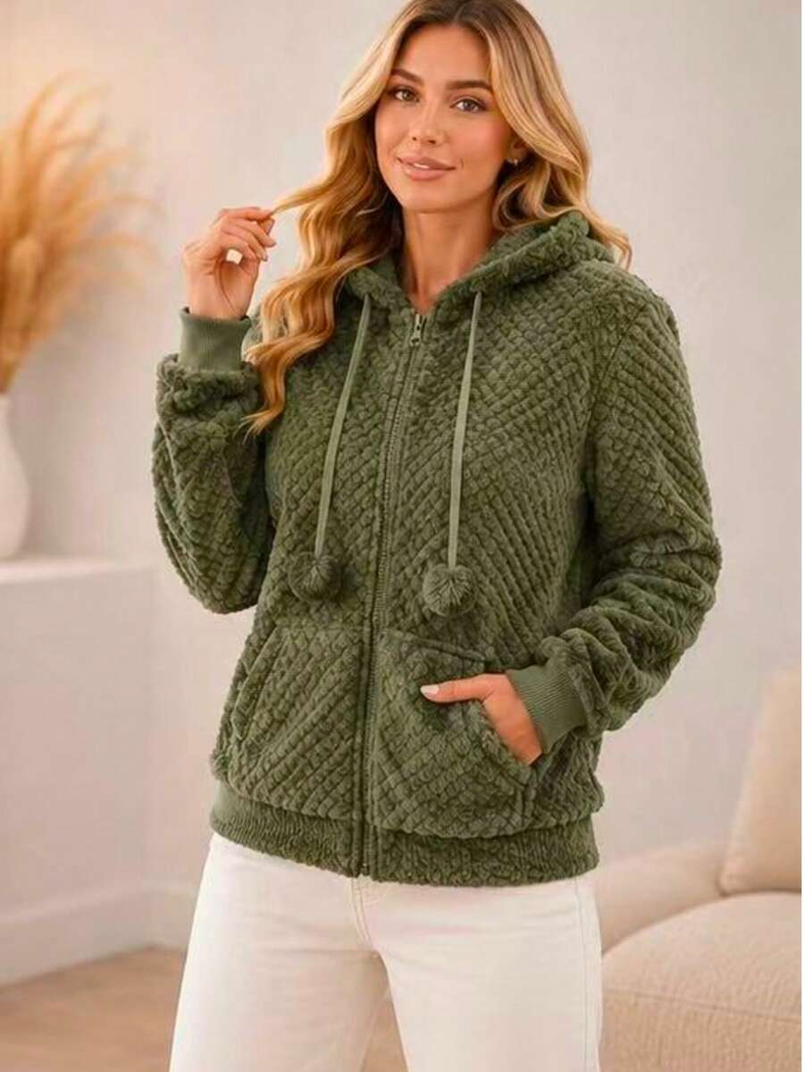Women's Fleece Sweatshirt With Hood - Military Green 11 - View 1