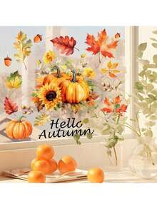 1PC Window Decorative Sticker Maple Leaf Pumpkin Flower Pattern Static Glass Sticker Easy To Apply Remove And Reuse Suitable For Living Room Bedroom Kitchen Window Home Decor Decorate Your Home Bring Holiday Atmosphere To Your Home Holiday Decoration Sticker Gift Birthday Graduation - Multicolor - View 5