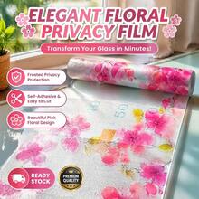 Watercolor Pink Peach Blossom Static Cling Window Privacy Film, Oil-Resistant Easy Wipe Bright Light Translucent Glass Sticker, Kitchen Special Decor Window Cover For Sliding Glass Door Balcony Bathroom - Safflower - View 2