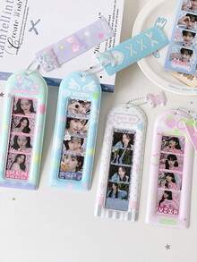 1pc Sweet Girl Cute Music Note Life 4-Grid Card Holder Student Transparent Hollow Display Pendant Photo Card Holder, Cute Eye-Catching Backpack Anti-Lost Charm - Note - View 4