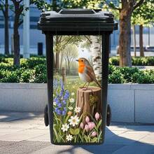 Cute Puppy, Squirrel, Bird Printed Trash Can Sticker, Waterproof PVC Outdoor Trash Can Poster, Tear Off Film Sticker, Available In Four Sizes - 1PC - View 16