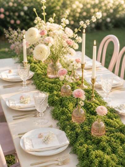 1pc 120cm Artificial Moss Table Runner, Artificial Moss Mat, Suitable For Party, Wedding, Birthday DIY Tabletop Decoration, Home Decor Moss