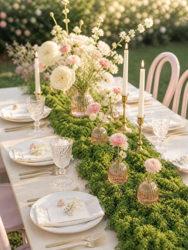 1pc 120cm Artificial Moss Table Runner, Artificial Moss Mat, Suitable For Party, Wedding, Birthday DIY Tabletop Decoration, Home Decor Moss
