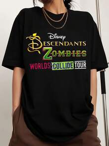 Camisetas de moda con estampado retro de la gira Zombie World de Descendants para hombre y mujer, merchandising para fans. - Negro - Ver 1